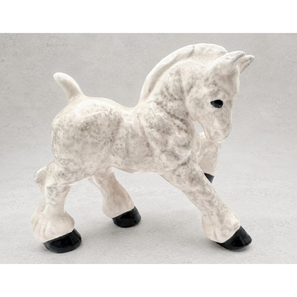 Vintage Horse Figurine Ceramic Dapple Gray Equine Statue 5" Unmarked